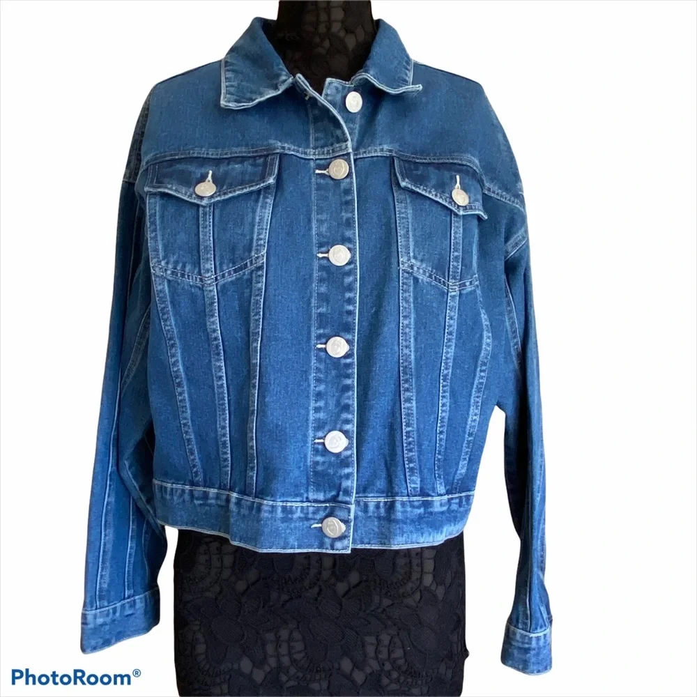 Nasty Gal Blue Denim Jean Jacket Oversized Cropped Size Medium NEW